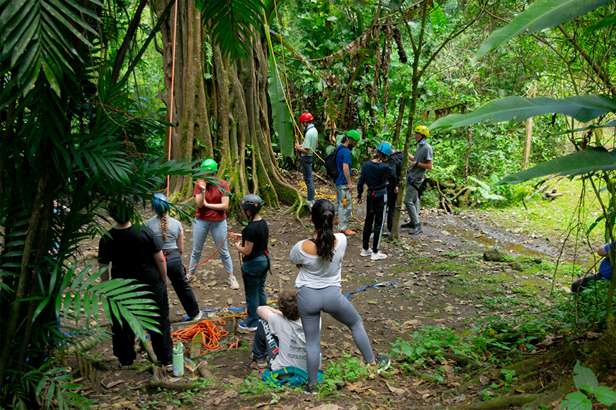 Multigenerational family group zip-lining and rappelling in Costa Rica rainforest — adventure travel experiences planned by My Tailored Escape, luxury travel advisor serving Washington DC, Maryland, Virginia and nationwide